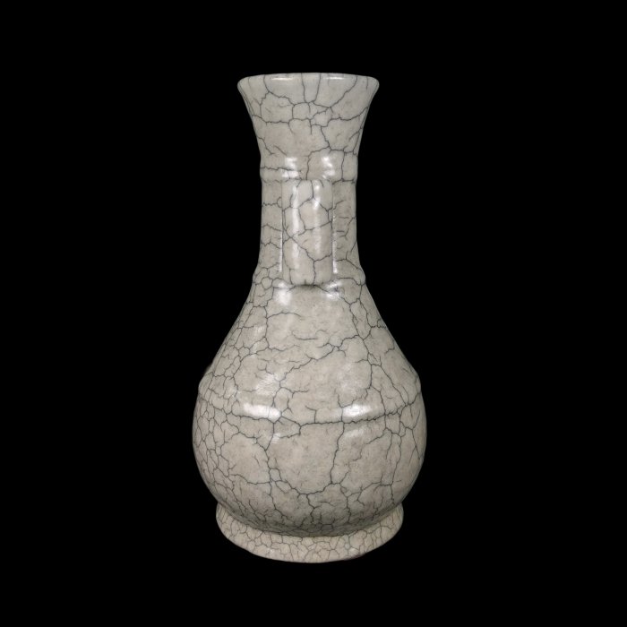 博古珍藏》宋．哥窯米黃釉貫耳瓶．早期收藏．老件花瓶瓷器．博物館級