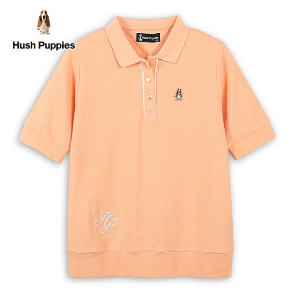 Hush Puppies POLO衫 女裝素色草寫HP刺繡小狗五分袖POLO衫