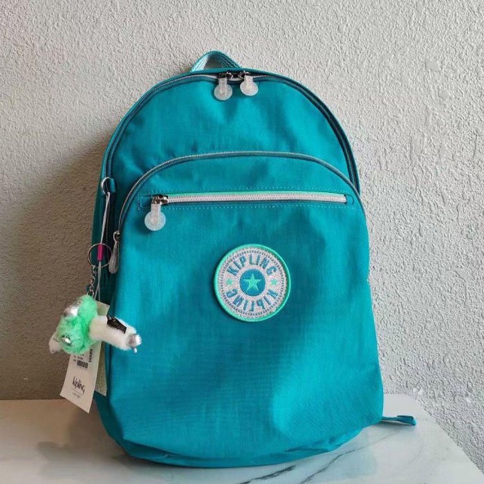 Kipling 猴子包 KI4751 藍綠刺繡 背面可插行李箱 多夾層 拉鍊款輕量雙肩後揹包 獨立電腦夾層 出遊 旅行 大款 限時優惠 防水