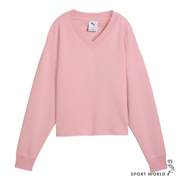 Puma 長袖上衣 女裝 V領 歐規 粉【運動世界】69181626