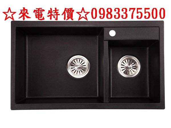 0983375500☆來電特價☆ENZIK韓國花崗巖水槽- EKD-850 金屬黑花崗巖雙槽(耐高溫 易清潔維護)