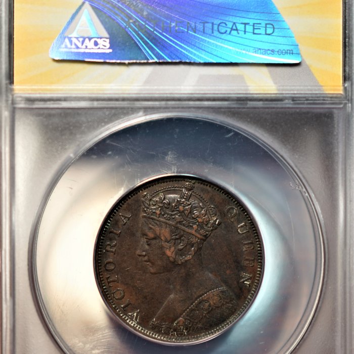 1特價品14】【鑑定幣】1866年機制幣香港一仙銅幣銅錢真品ANACS EF45 保