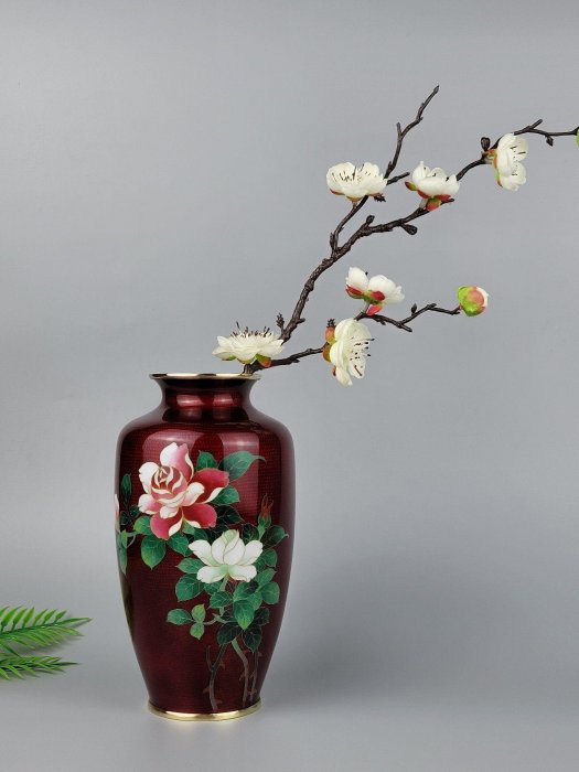 嚴選日本七寶燒銅瓶插花藝術珍藏歲月痕添風華正規實拍供您參考七寶燒