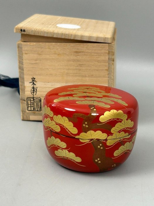 日本回流金蒔繪茶棗木胎漆器，原盒保存完美，漆面光亮如新，適合擺放或