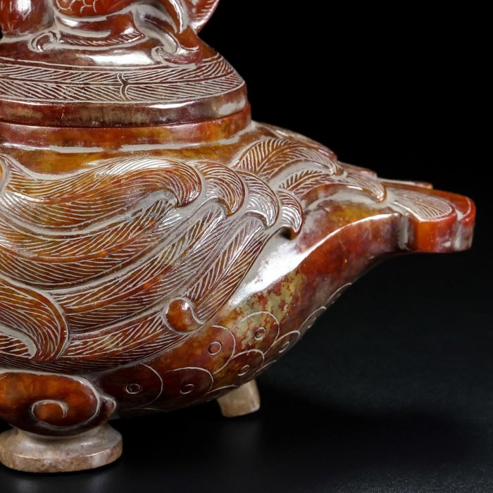 18848和田玉舊藏迴流精品龍頭鳳身酒壺玉質細膩油潤包漿醇厚沁色自然雕