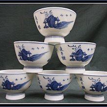 勇福堂》】日本茶道具－五代三浦竹泉造【京燒染付夜半鐘聲圖煎茶碗6客