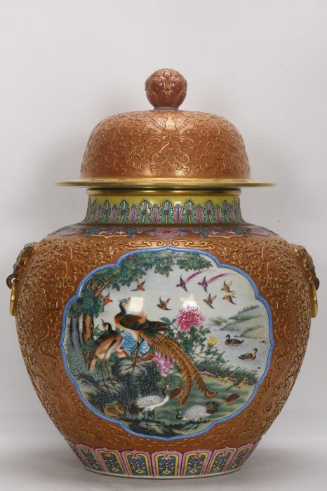 旧家収蔵 時代物 中国陶器 清代 琺瑯彩 花鳥 賞瓶 置物 古美術品