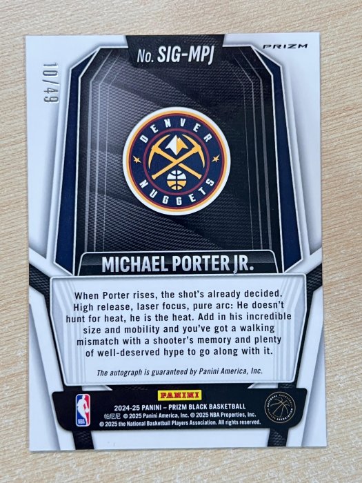 限量/49 Michael Porter Jr 簽名AUTO PRIZM BLACK 2024-25 165 | Yahoo拍賣