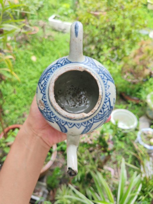 明代萬歷鐵線描青花執壺包真保假一罰萬青花發色純正畫工精美地產一線貨