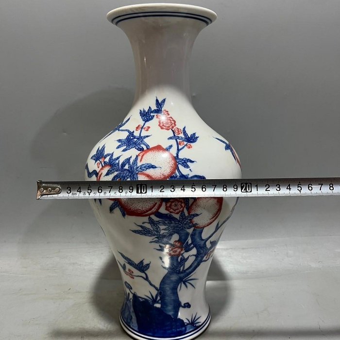 大清雍正年制青花釉里紅九桃魚尾瓶2一對【絲綢之路】 | Yahoo拍賣