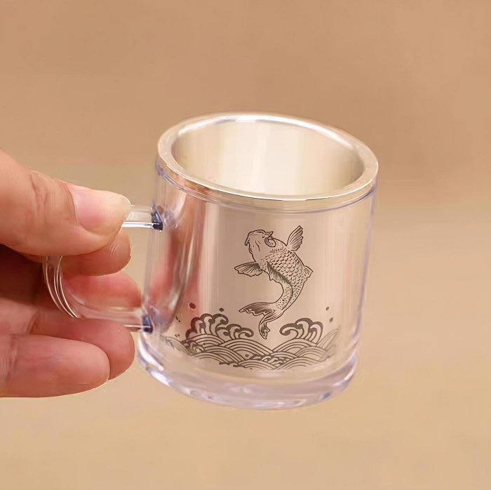 養生保健【純銀◎茶杯】養生健康銀離子祛濕排毒甘甜茶湯999足銀養生