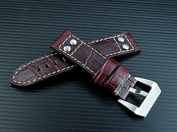 24mm直身Hamilton seiko panerai nixon的新衣軍錶飛行風格鉚釘咖啡色,鱷魚皮紋路