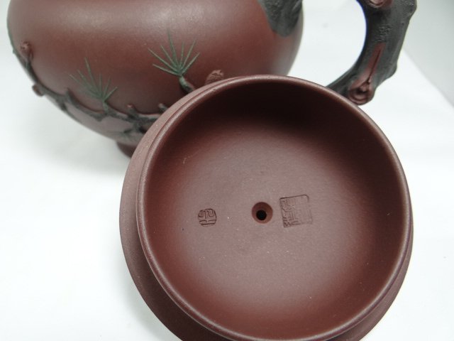 宜興紫砂壺松報春壺研究級高級工藝師王國祥.全手工製.原礦老紫泥-容量