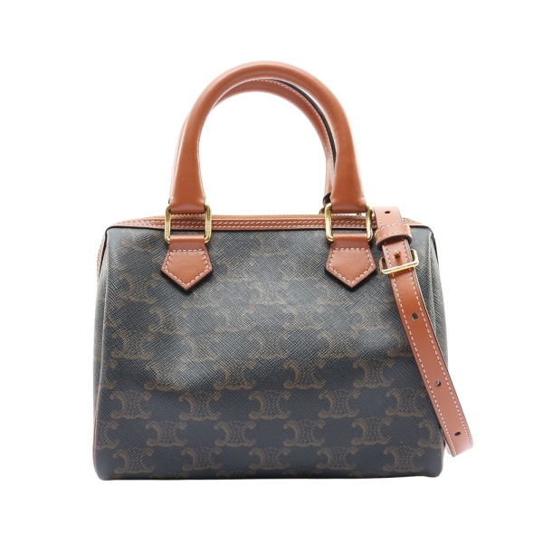 CELINE 賽琳 棕色 Triomphe 帆布 Small Boston 兩用包 【二手名牌BRAND OFF】