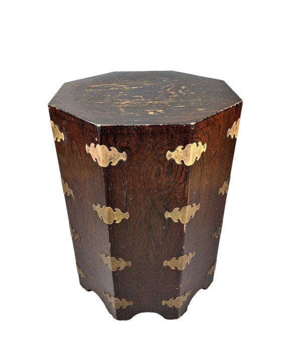 日本老家具/古董家具/李朝民藝八角大收納棚，內和紙，魚銅鎖附/茶櫃