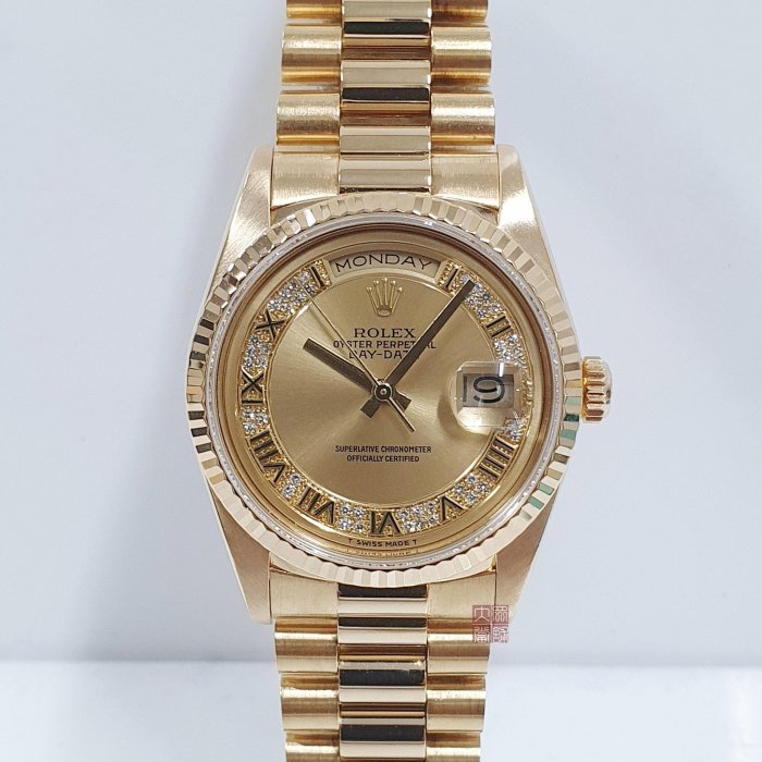 ROLEX 勞力士18238 Day-Date 蠔式18K金經典紅蟳原廠MR多層鑽面盤大眾