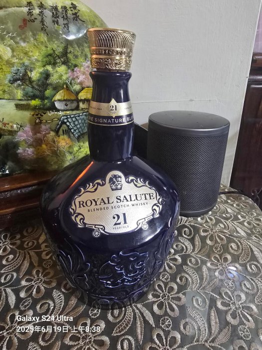 皇家禮砲 21年威士忌 1公升 玻璃空酒瓶 裝飾 擺設#深藍