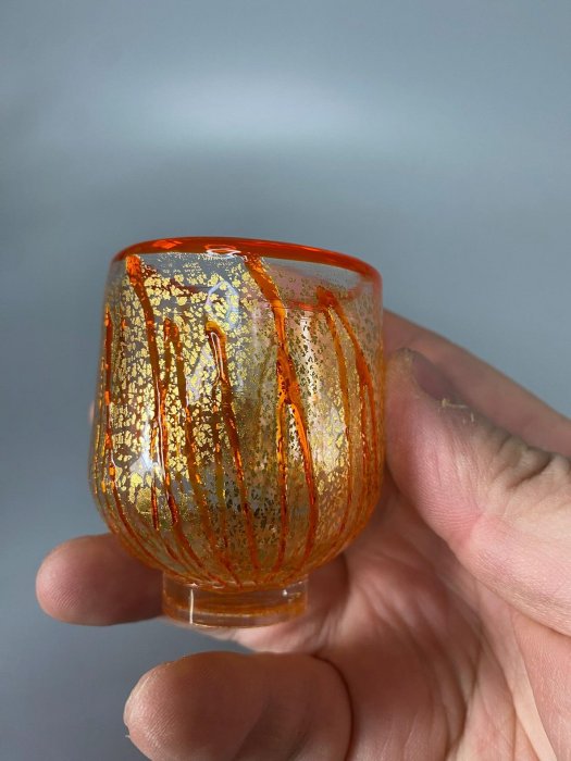 名家上野良樹手作硝子杯，無瑕原盒收藏，貼金箔工藝獨特設計，適合茶室