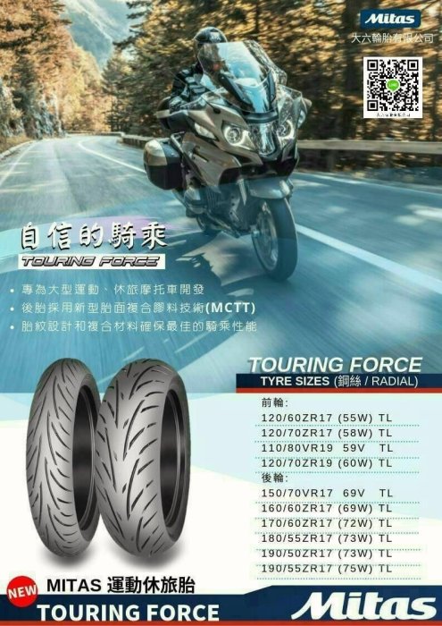 (輪胎王)歐洲MITAS米塔斯TF 120/70-17 ZR級 運動-休旅17吋胎前輪專用胎 (歡迎同業批發)