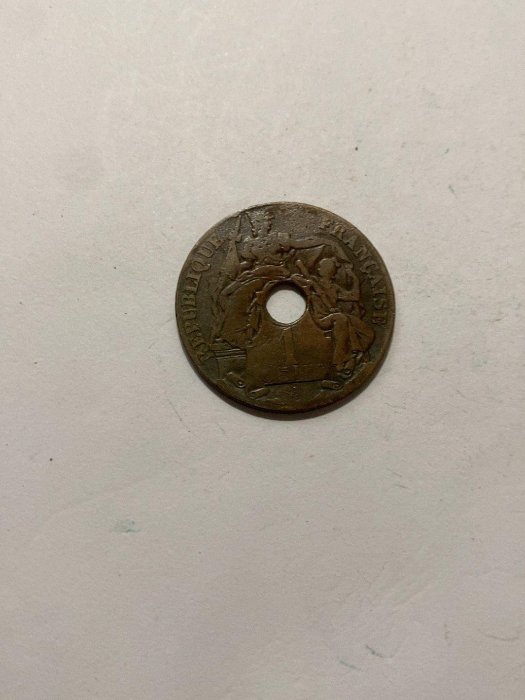 嚴選1914年法屬印度支那百分之一分古銅幣，附贈印度幣收藏品老錢幣歷史