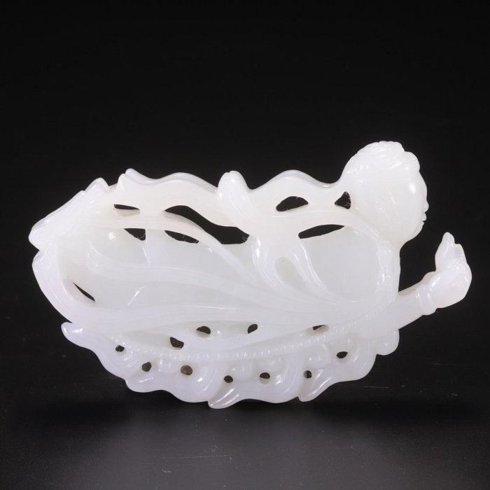 中国美術 白玉 刻 腕環 径(外)φ8cm(HA377) 和田玉飞天美女尺寸7.7*4.5*1.1cm重49克玉器和田玉玉獸【古谷屋】183