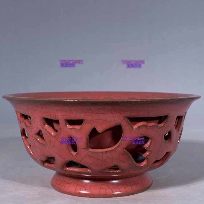 宋汝窑红釉双层镂空碗，高7直径15cm，2001066 鈞窯汝瓷建窯【老窯堂