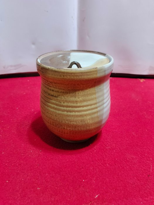 北溟居古美術】日本茶道具陶水指(出清價,內有施釉,附布套,原裝木箱952g