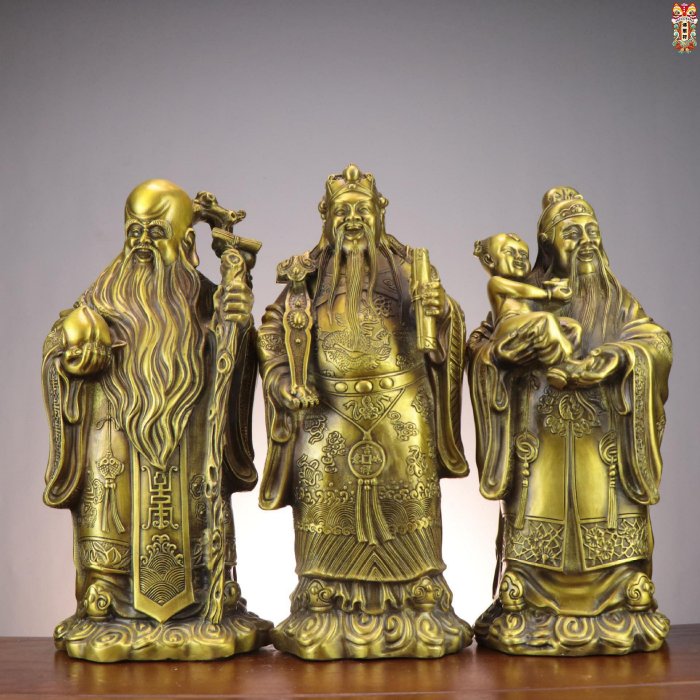 純黃銅福祿壽三仙擺件福星祿星壽星神像家居擺件銅工藝品福祿壽
