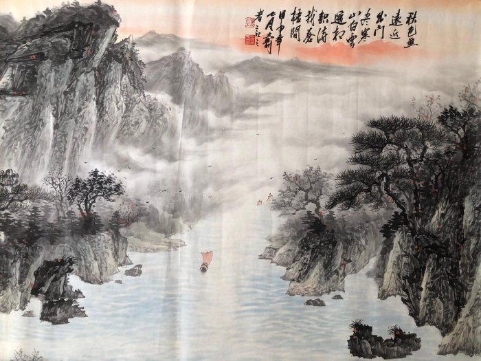 Z311【潘天壽】山水，八尺橫幅純手繪作品尺寸約：240*100厘米未裝裱