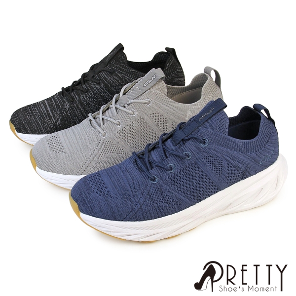 男鞋 運動鞋 休閒鞋 健走鞋 輕量 厚底 襪套 綁帶 增高 2E寬楦【PRETTY】P-16752