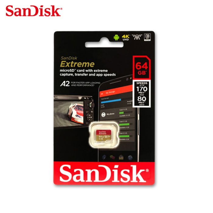 SanDisk NEW Extreme A2 64G microSDXC 記憶卡(SD-SQXAH-64G) Yahoo拍賣