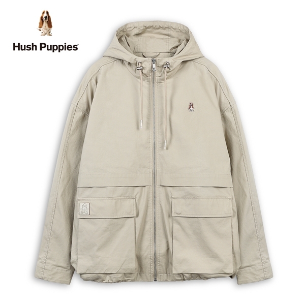Hush Puppies 外套 男裝簡約刺繡小狗連帽風衣外套