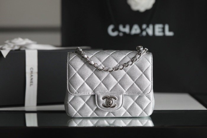 『RP精品』CHANEL香奈兒 Classic Flap mini cf 方胖子 銀色 金球鍊條 口蓋包 斜背包 側背包