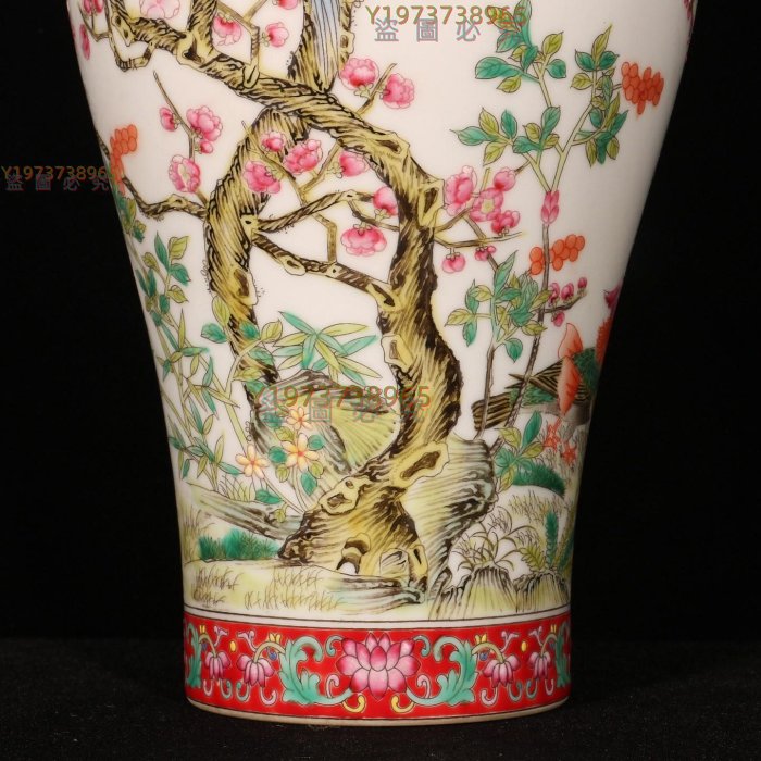 舊藏清雍正琺瑯彩花鳥紋梅瓶尺寸高24直徑13厘米【古董店】-2518
