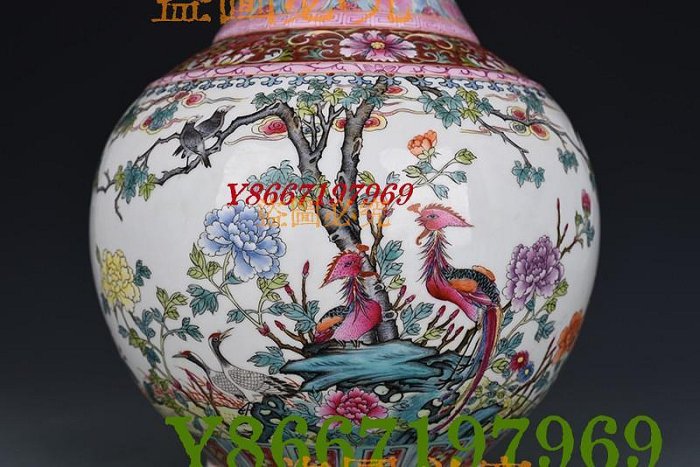 清乾隆粉彩五倫圖花鳥賞瓶古玩古董古瓷器39×20厘米3900219 瓷器青花粉