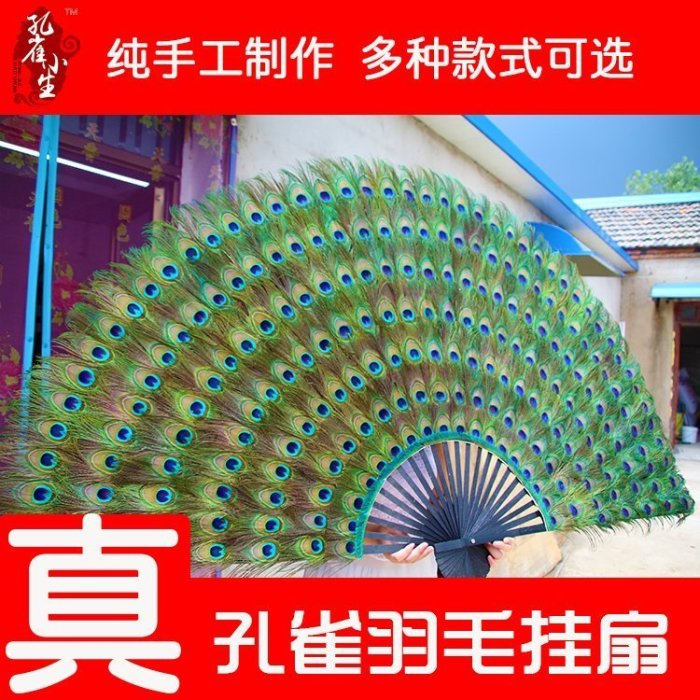 【促銷】扇子孔雀羽毛扇客廳背景墻茶樓掛件裝飾品掛扇喬遷送禮品中國風古典禮