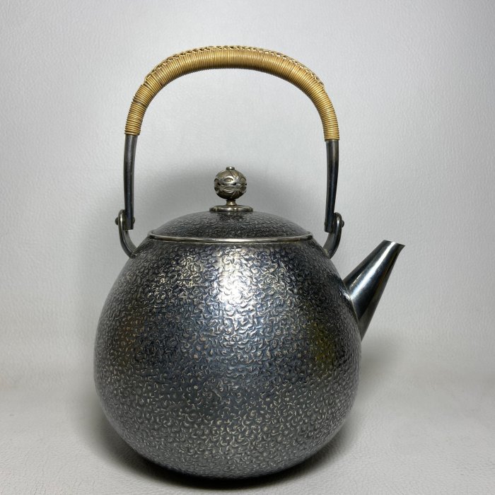 古玩輕鬆拍】古日本時代頂級煎茶道具☆一東齋造落款純銀七寶珠摘槌目梨