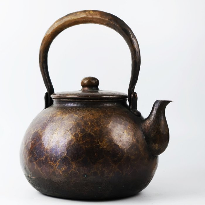 桑園の】日本頂級工藝友來堂錘起銅器手打提樑壺1.8L 高級銅壺湯沸T
