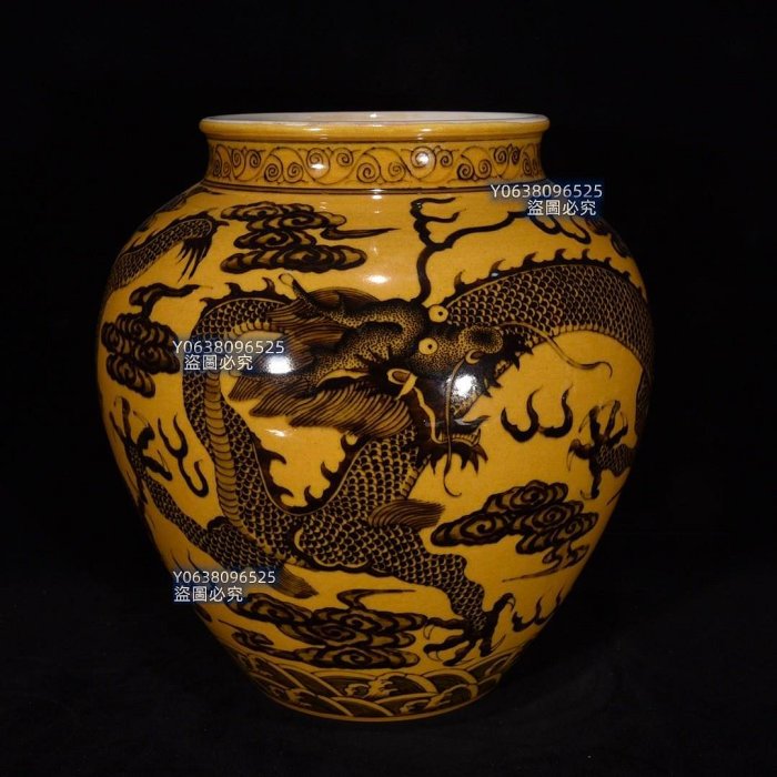 大清康熙年製　黄釉龍文大花瓶 清康熙黃釉龍紋罐23×22，1000690 青花琺瑯彩五彩二手【古雲】 | Yahoo拍賣