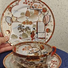 日本明治九谷蛋殼瓷咖啡杯，薄如紙絨感受指溫，三件套內外彩繪珍藏