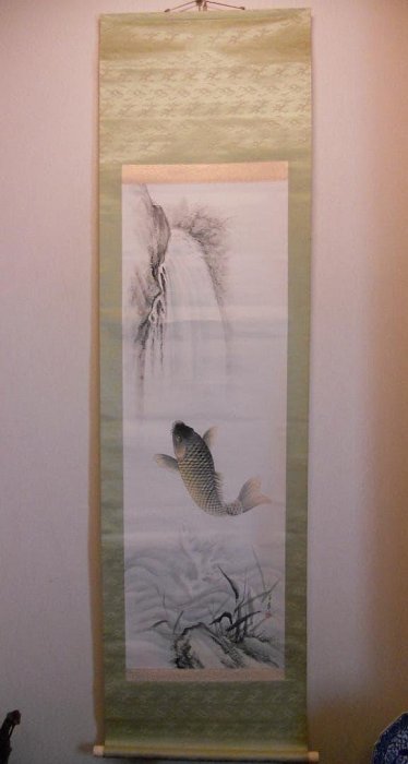 掛軸月秀鯉の滝登り紙本希少軸裝茶道具掛軸美品。 | Yahoo拍賣