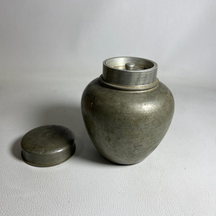 古玩輕鬆拍】老日本時代煎茶道具名工匠乾茂號造落款古錫茶罐/茶心壺