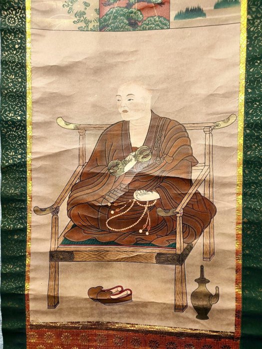 全新推薦：老版真言宗空海大師回流佛畫書卷軸幅153x48.5cm 紙本木軸