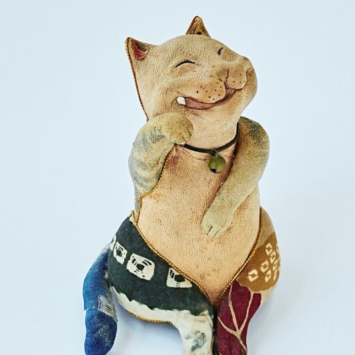 猫 木目込み人形 桃/松 小崎千里(千里)さん作 猫 木目込み人形 桃/松