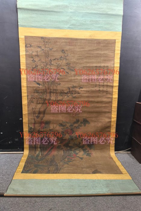 L    宋，宋徽宗，絹本花鳥136.7X240  古玩 書畫 字畫 【雲洲古玩】-582