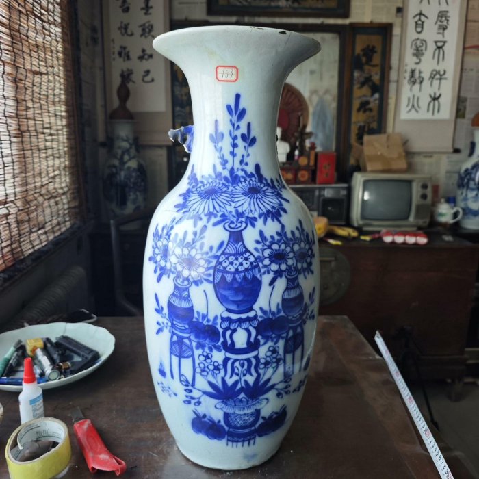嚴選183號青花博古大瓶，高58公分，帶您一睹嫁妝瓶膽瓶風采，品相如實