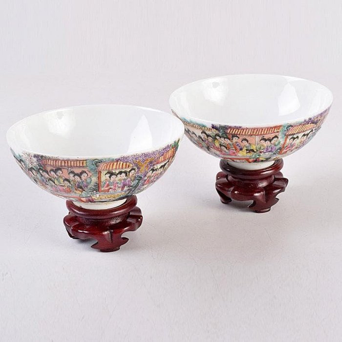 中国　大清光緒年製　粉彩　百美図　茶碗　一對　唐木台付　M　R8899 中國大清光緒年製粉彩百美図茶碗一對唐木臺付MR8899 | Yahoo拍賣