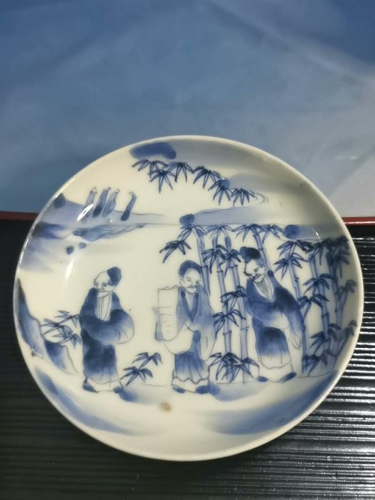 青花人物繪盤子竹林七賢圖壺承杯托青花染付小盤子小碟島國回流瓷器