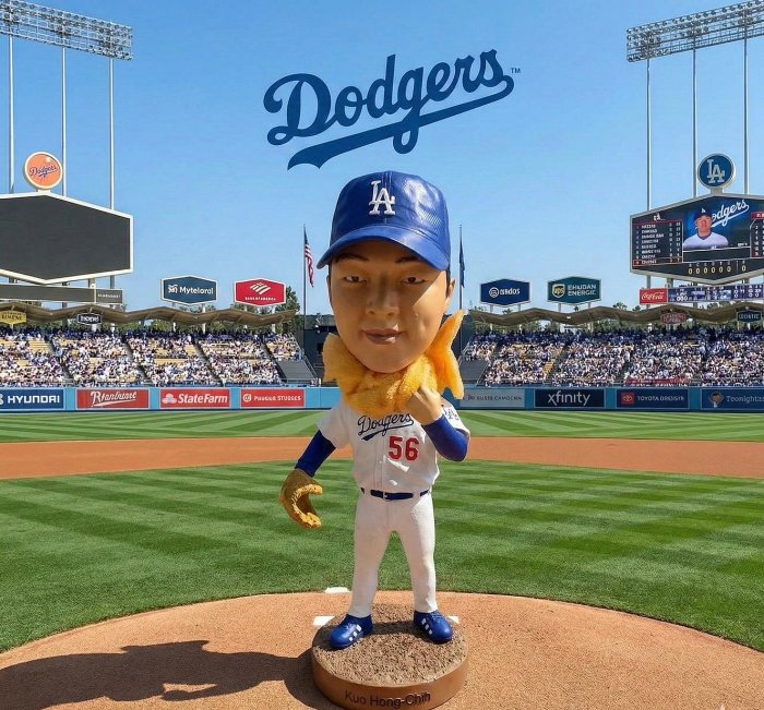 1元起標無底價!貳拾肆棒球-Q-MAN美職棒大聯盟MLB洛杉磯道奇主場球衣郭泓志 搖頭公仔限量生產/限量