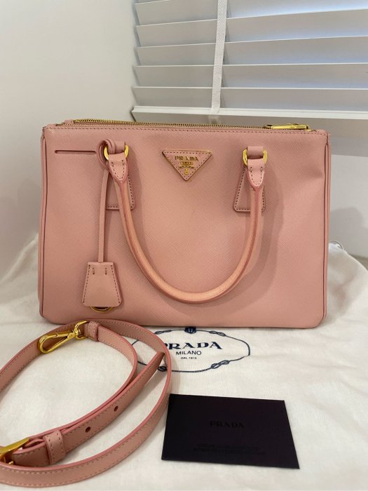 二手PRADA SAFFIANO LUX二用殺手包 手提包 肩背包 粉色